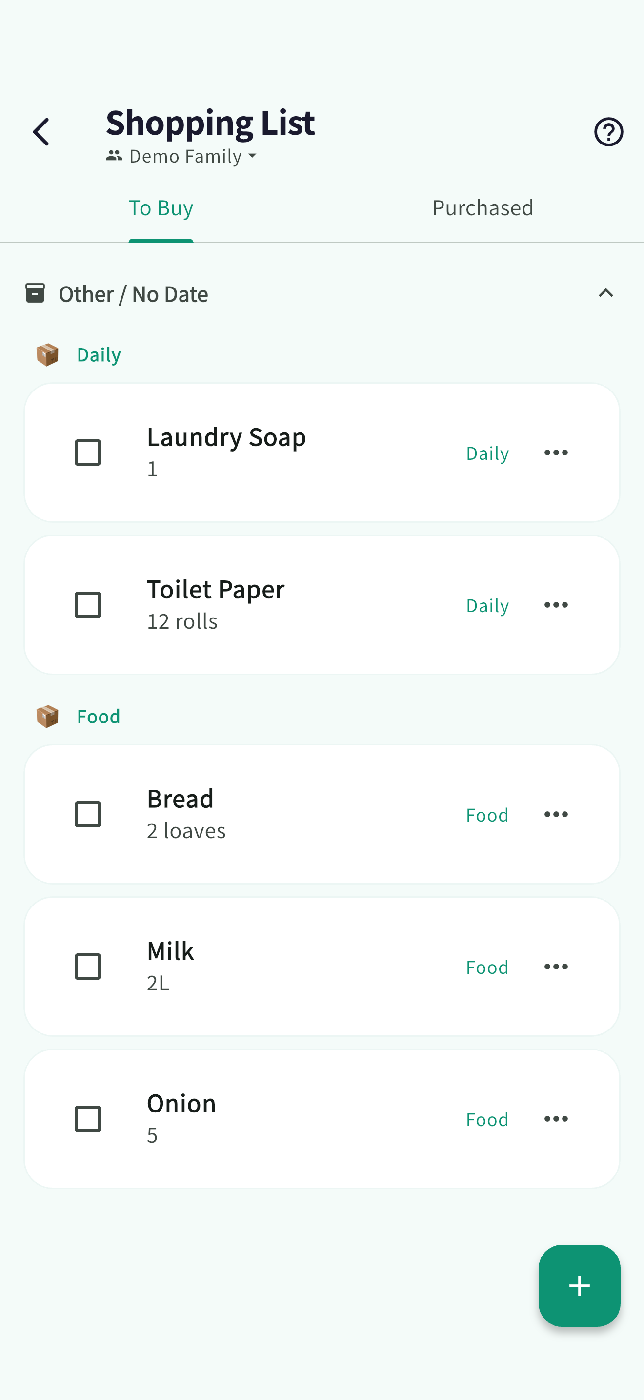 Shopping list screen: shared with your partner